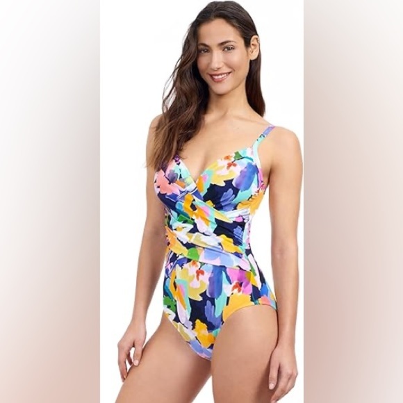 Profile By Gottex Women's Standard Holi Surplice 1 Piece Bathing Suit,Multicolor - Picture 1 of 10